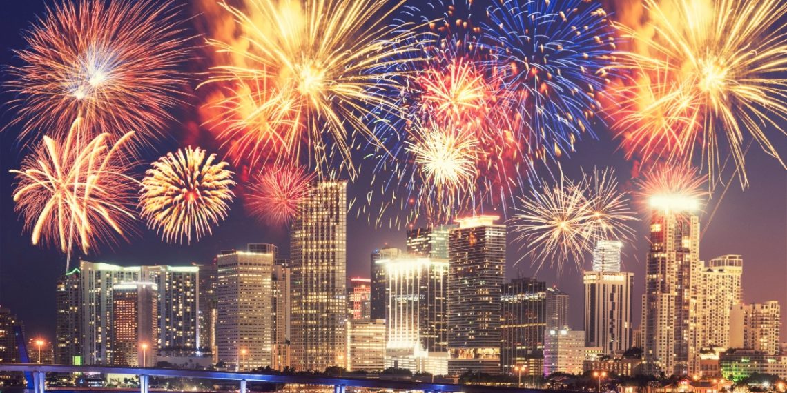 Fireworks over Miami, Florida, USA