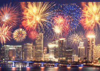 Fireworks over Miami, Florida, USA