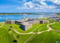 An aerial view of Castillo de San Marcos on a sunny day, Florida