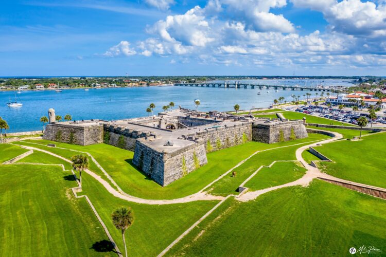 An aerial view of Castillo de San Marcos on a sunny day, Florida